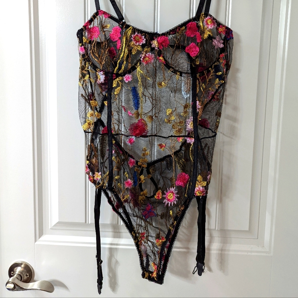 Embroidered Mesh Bodysuit